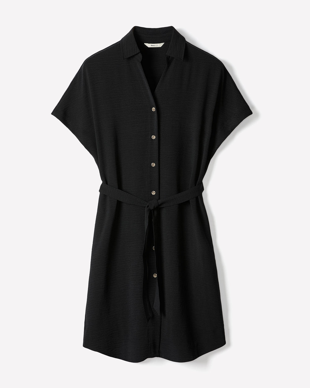 RW&CO Short-Sleeve Buttoned-Down Midi Dress with Shirt Collar