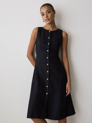 RW&CO Sleeveless Crew-Neck Linen-Blend Midi Dress