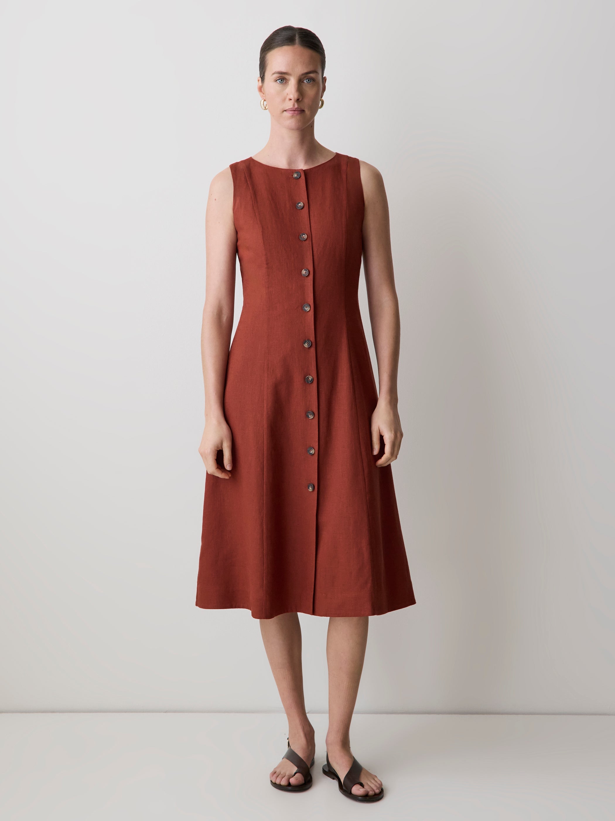 RW&CO Sleeveless Crew-Neck Linen-Blend Midi Dress