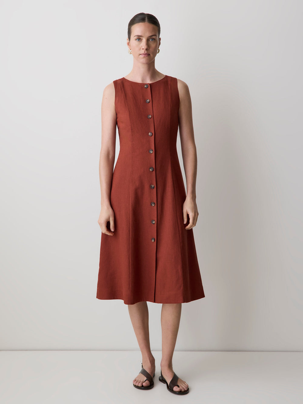 RW&CO Sleeveless Crew-Neck Linen-Blend Midi Dress