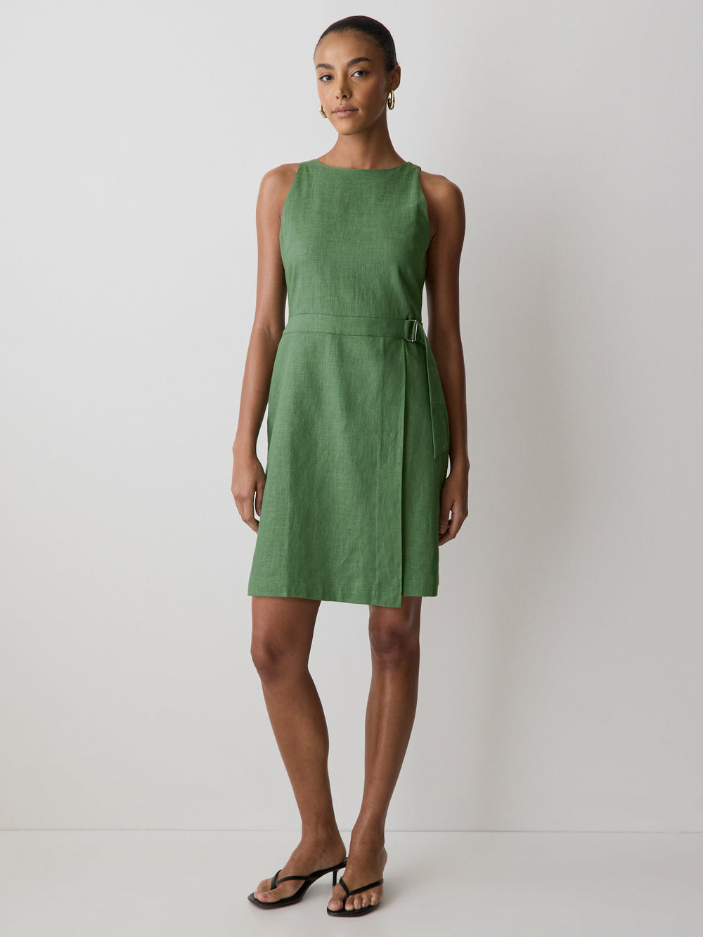 RW&CO Sleeveless Boat-Neck Linen-Blend Midi Dress