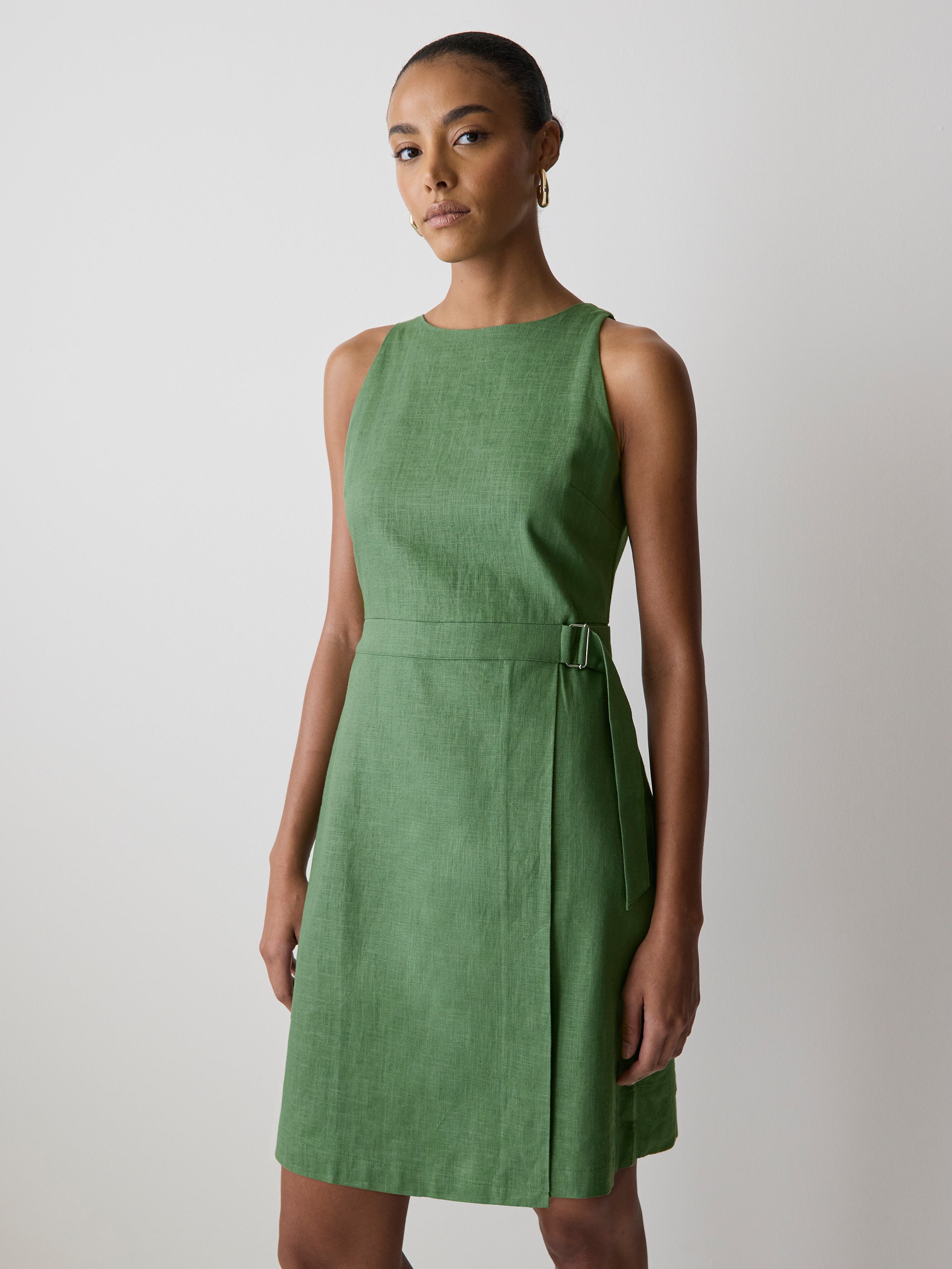 RW&CO Sleeveless Boat-Neck Linen-Blend Midi Dress