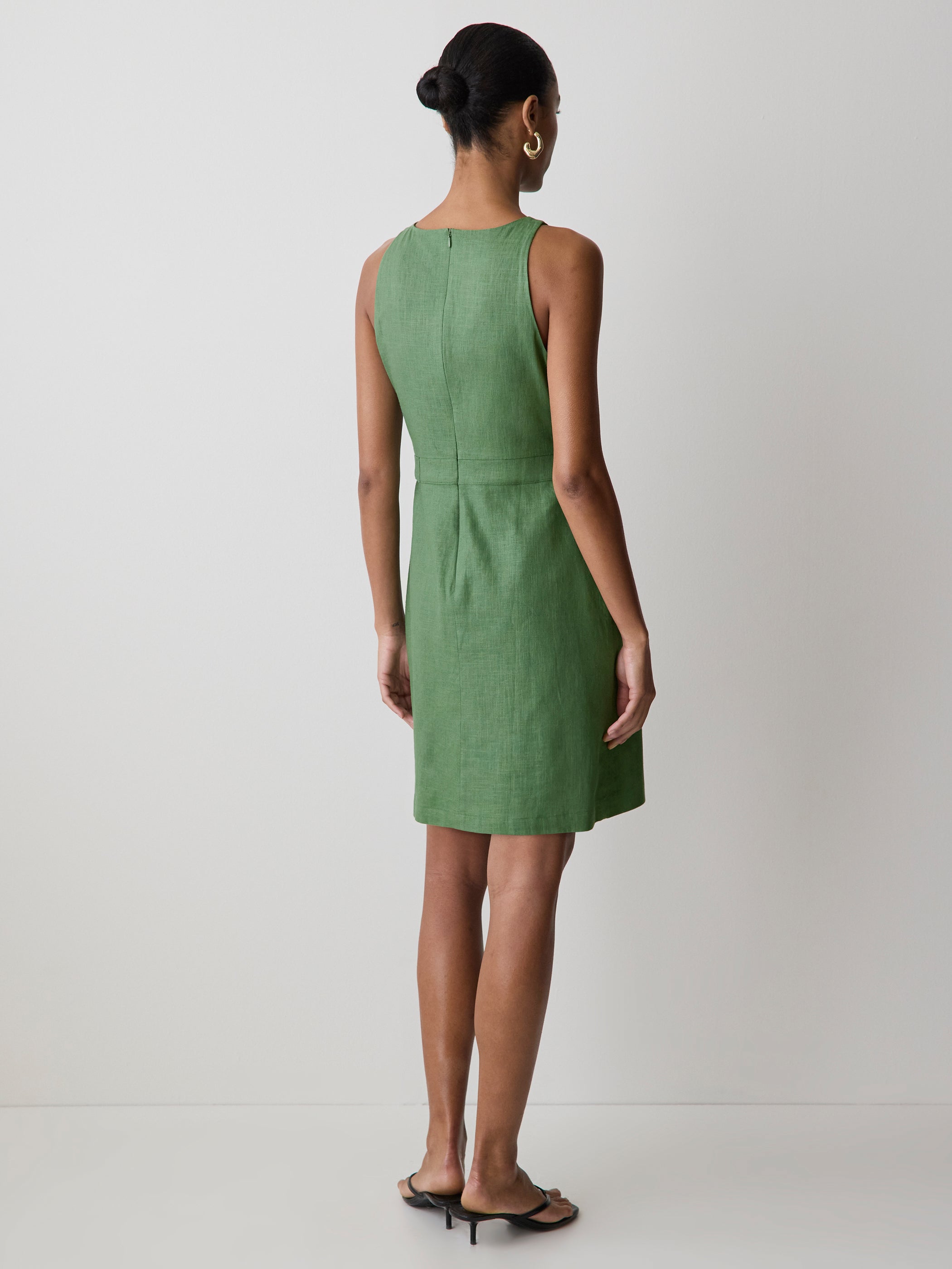 RW&CO Sleeveless Boat-Neck Linen-Blend Midi Dress
