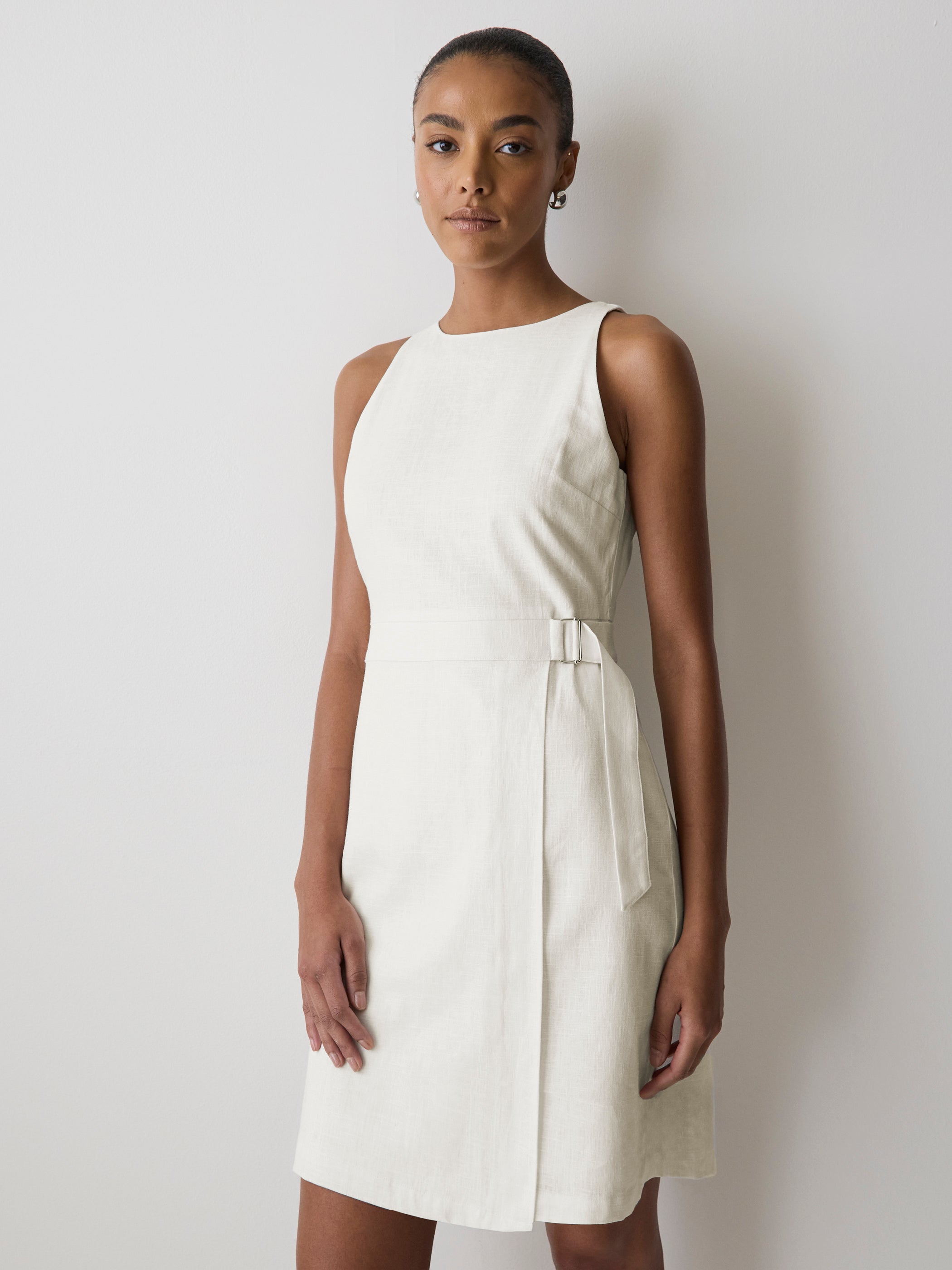 RW&CO Sleeveless Boat-Neck Linen-Blend Midi Dress