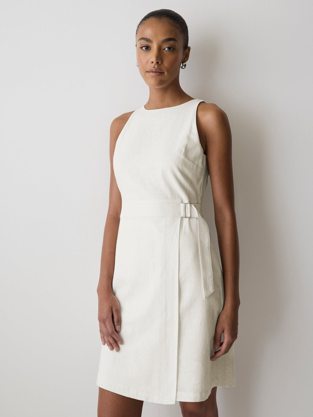 RW&CO Sleeveless Boat-Neck Linen-Blend Midi Dress