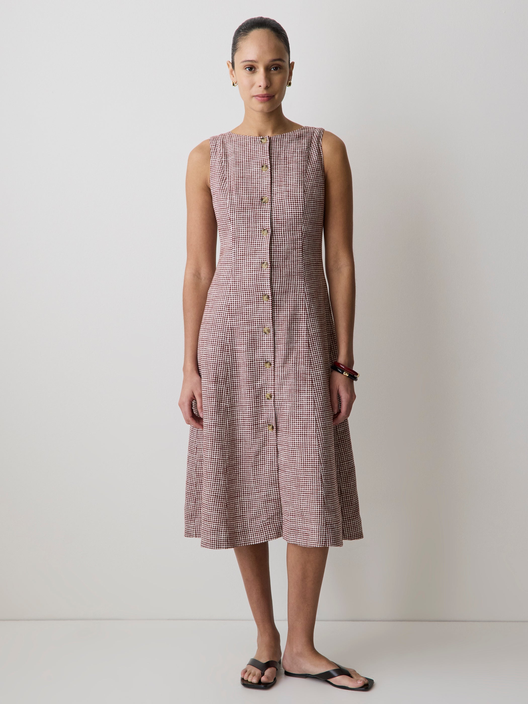 RW&CO Sleeveless Crew-Neck Linen-Blend Midi Dress
