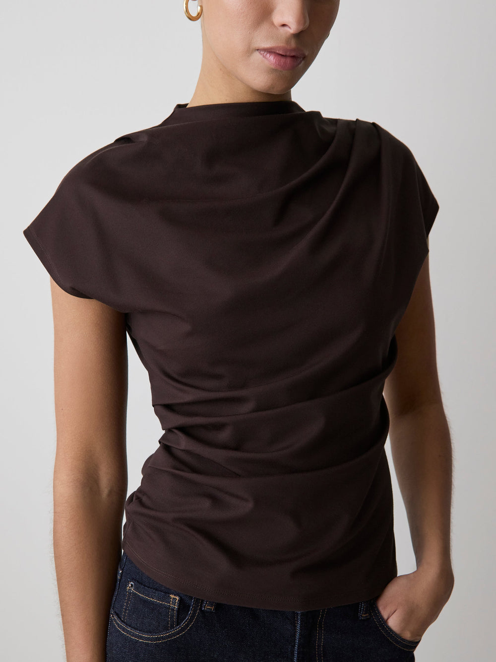 RW&CO Extended-Sleeve Crew-Neck Draped Top