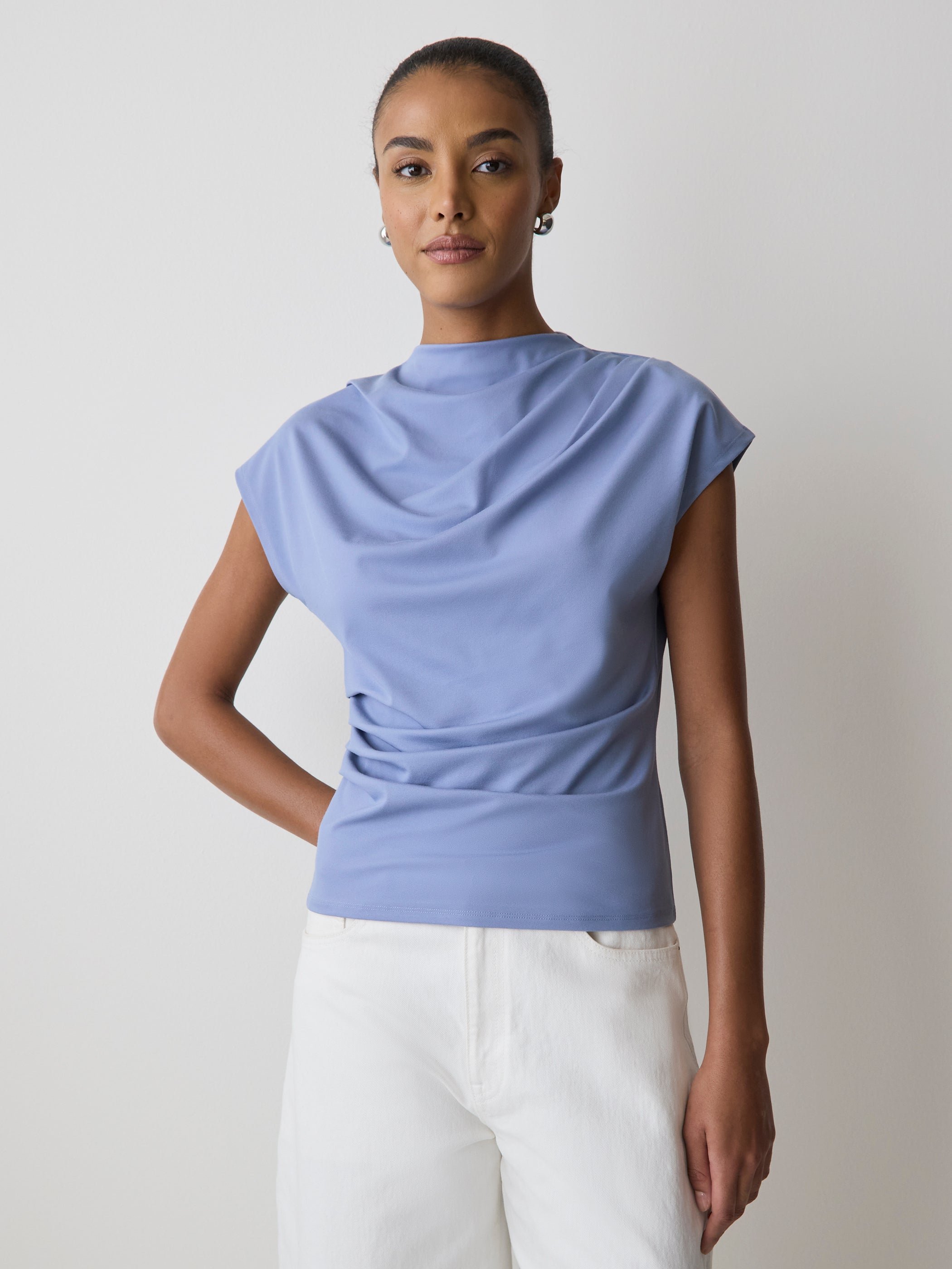 RW&CO Extended-Sleeve Crew-Neck Draped Top