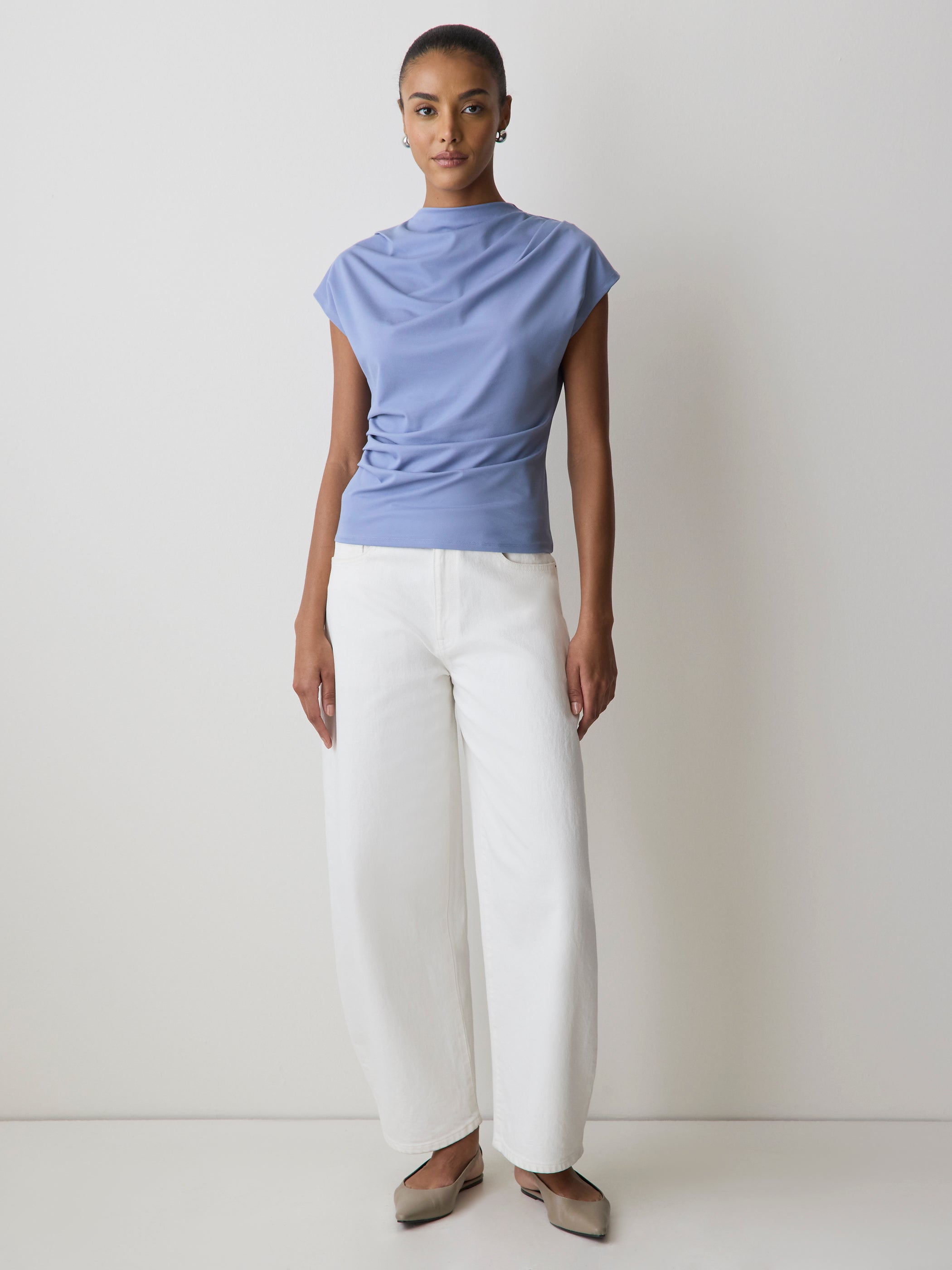 RW&CO Extended-Sleeve Crew-Neck Draped Top