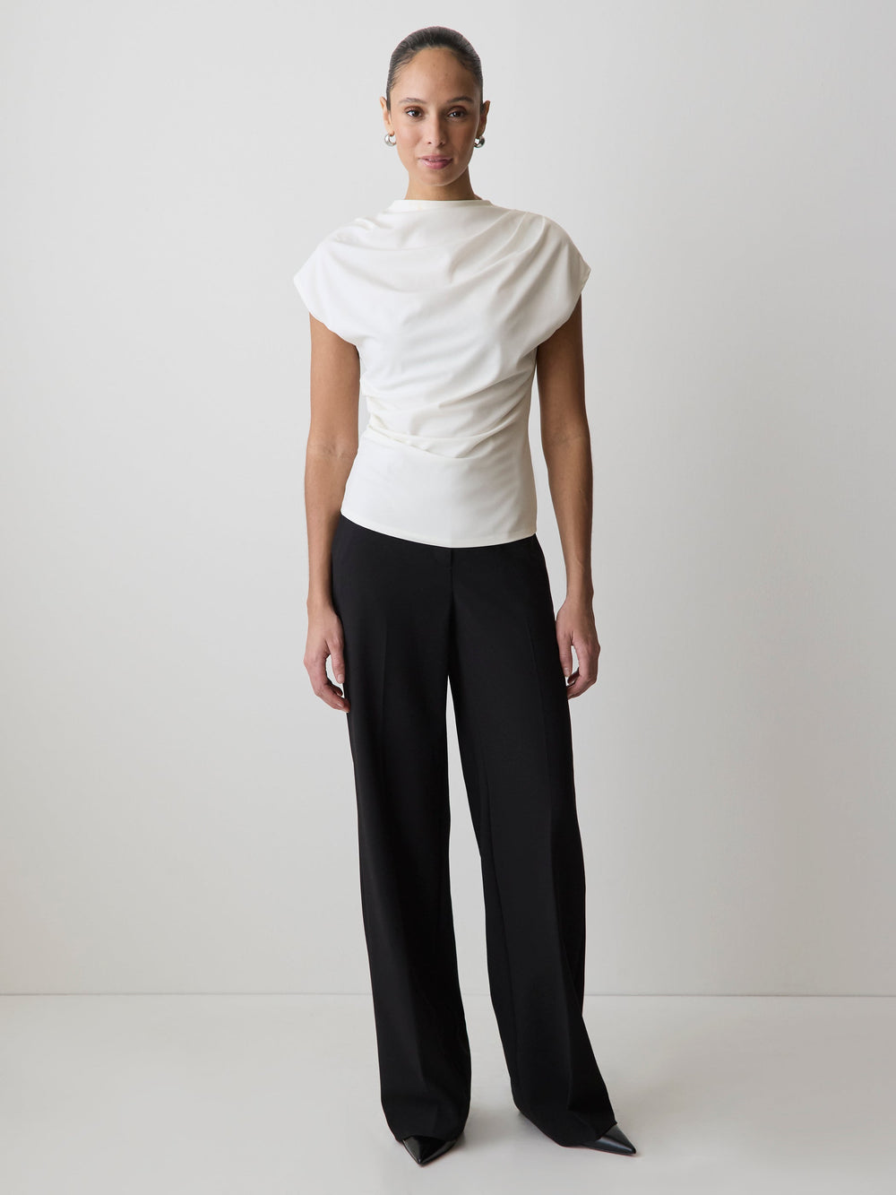 RW&CO Extended-Sleeve Crew-Neck Draped Top