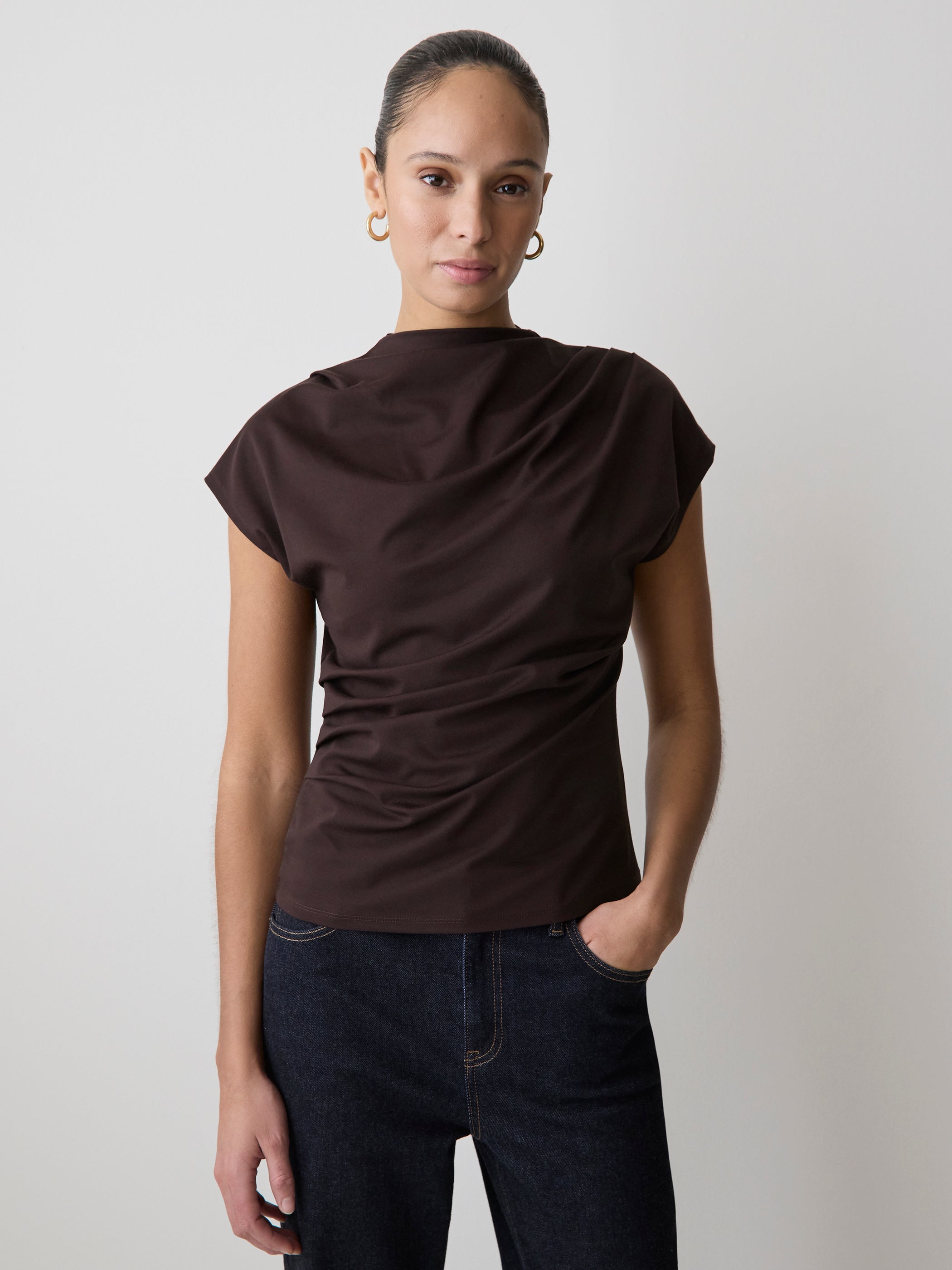 RW&CO Extended-Sleeve Crew-Neck Draped Top