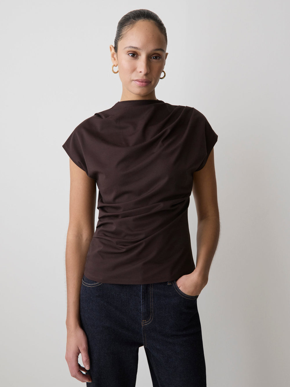 RW&CO Extended-Sleeve Crew-Neck Draped Top