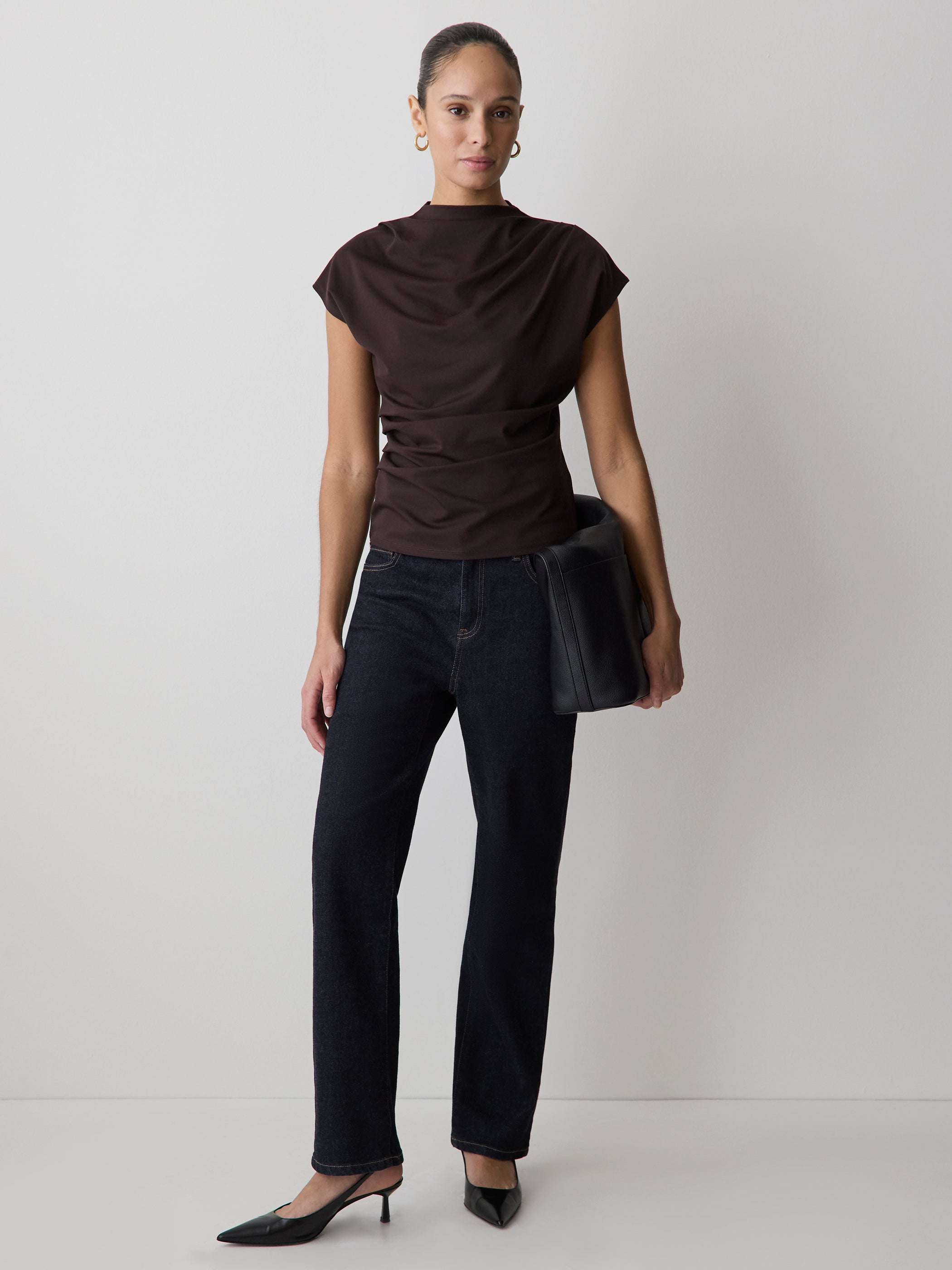 RW&CO Extended-Sleeve Crew-Neck Draped Top