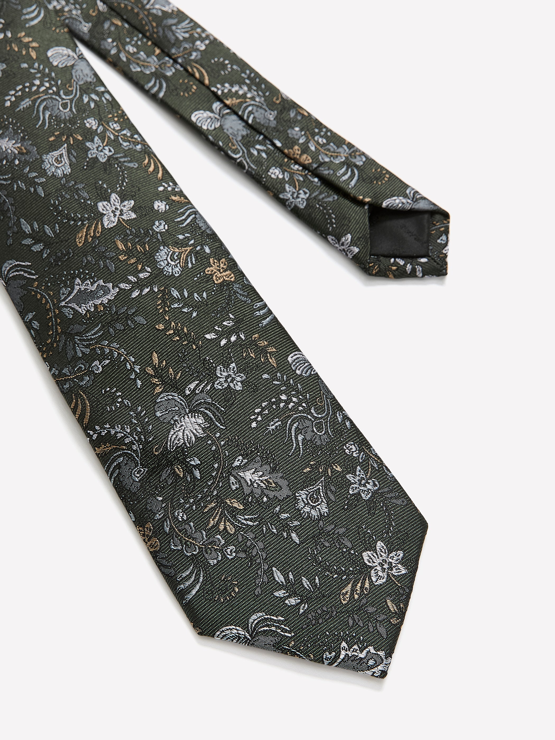 RW&CO Green Regular Tie with Floral Pattern