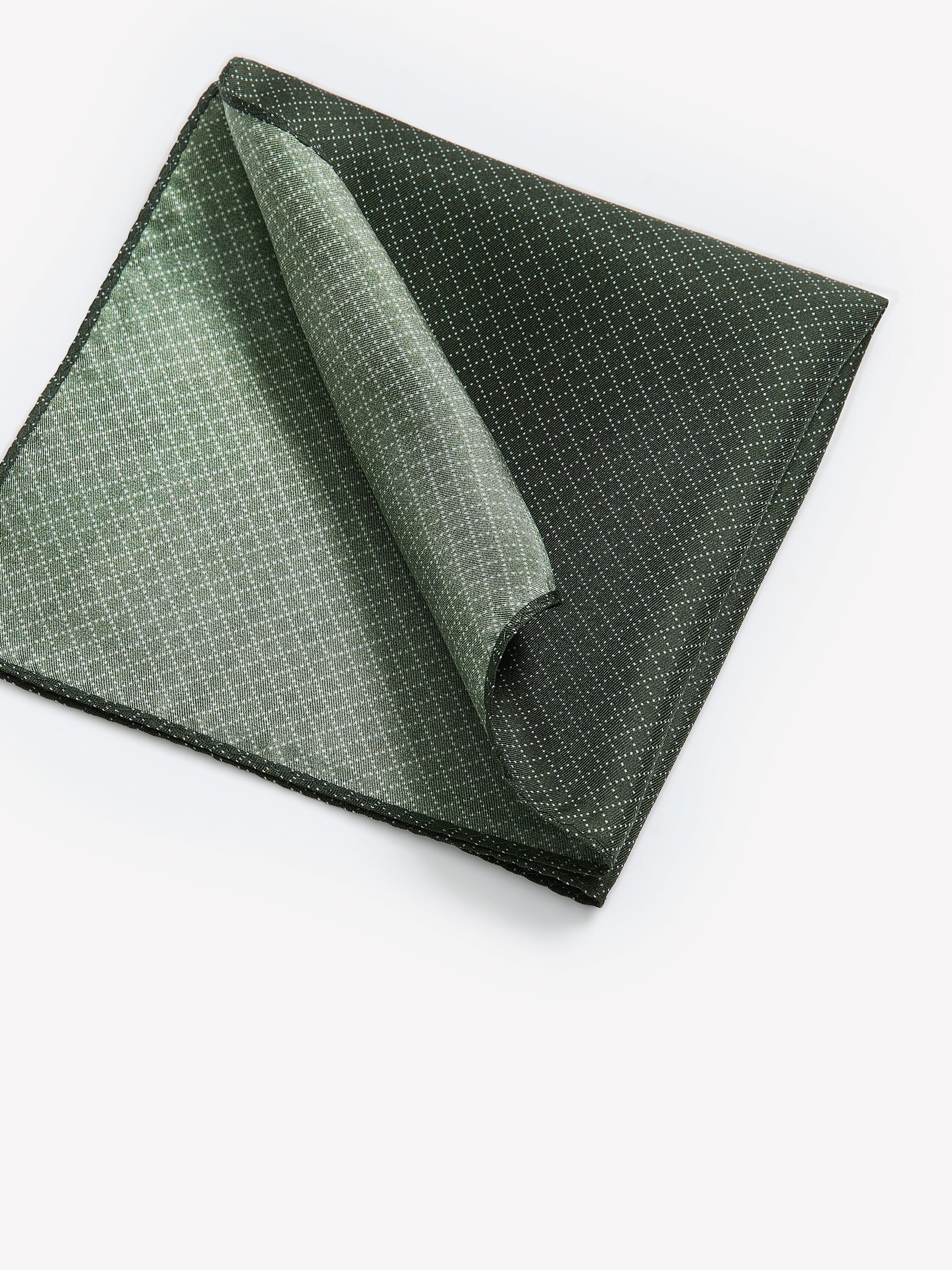 RW&CO Dark Green Handkerchief with Square Geometric Pattern