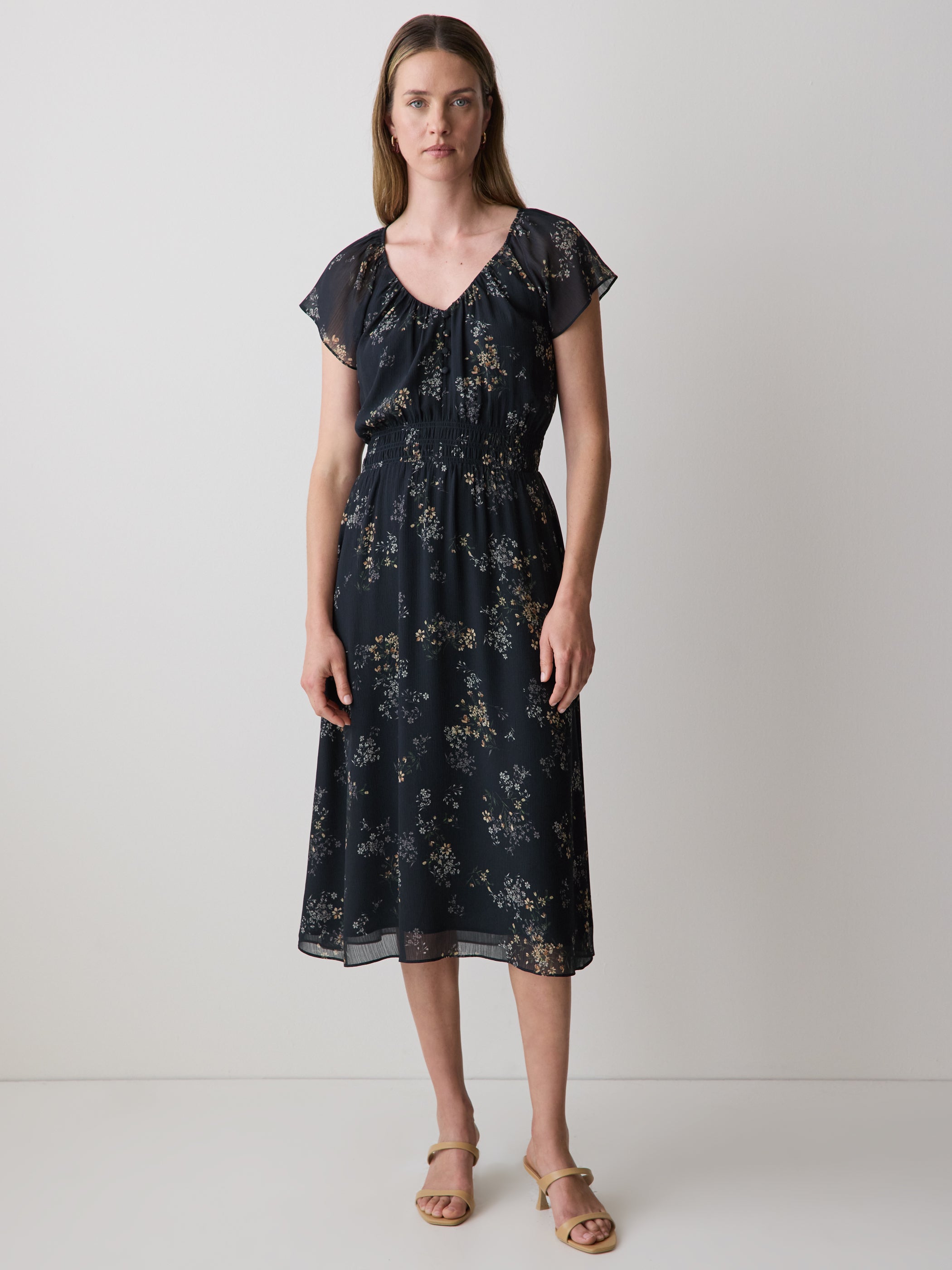 RW&CO Fit-and-Flare Midi Dress with Short Flutter Sleeves