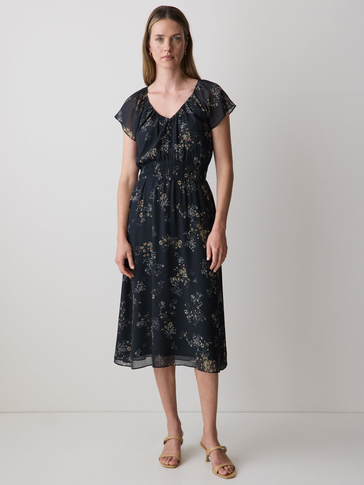 RW&CO Fit-and-Flare Midi Dress with Short Flutter Sleeves