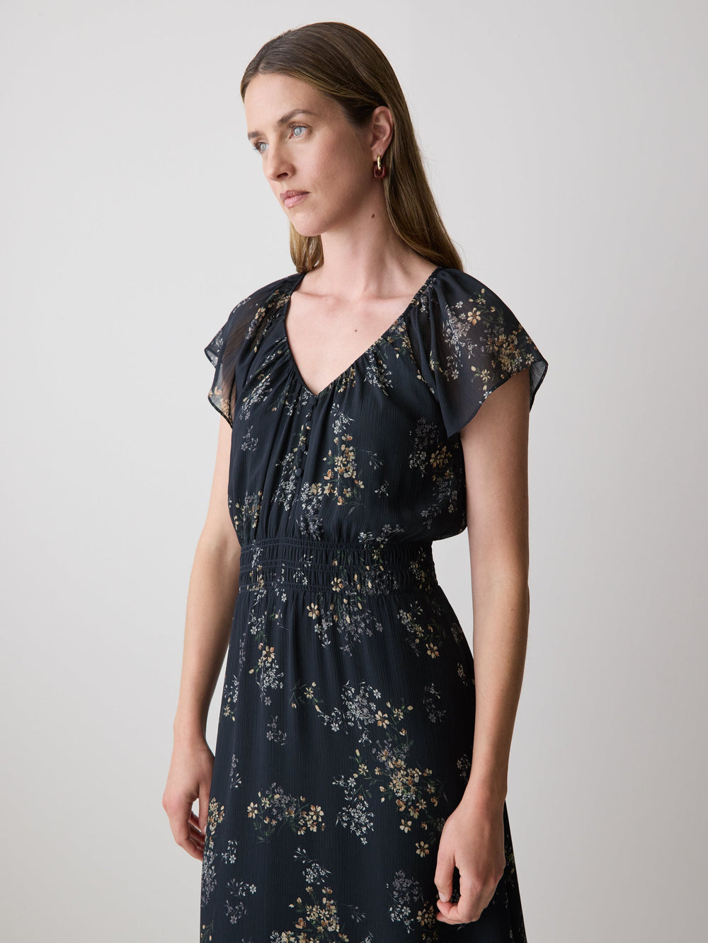 RW&CO Fit-and-Flare Midi Dress with Short Flutter Sleeves