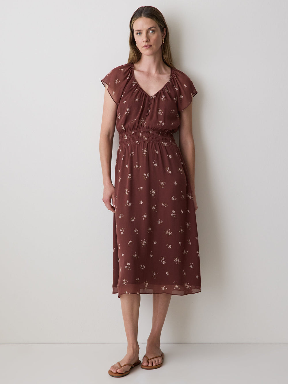 RW&CO Fit-and-Flare Midi Dress with Short Flutter Sleeves