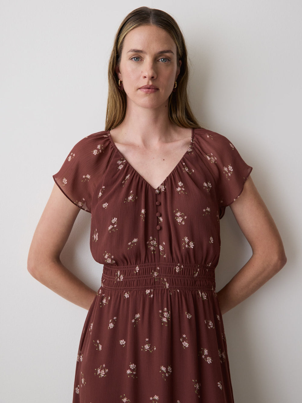 RW&CO Fit-and-Flare Midi Dress with Short Flutter Sleeves