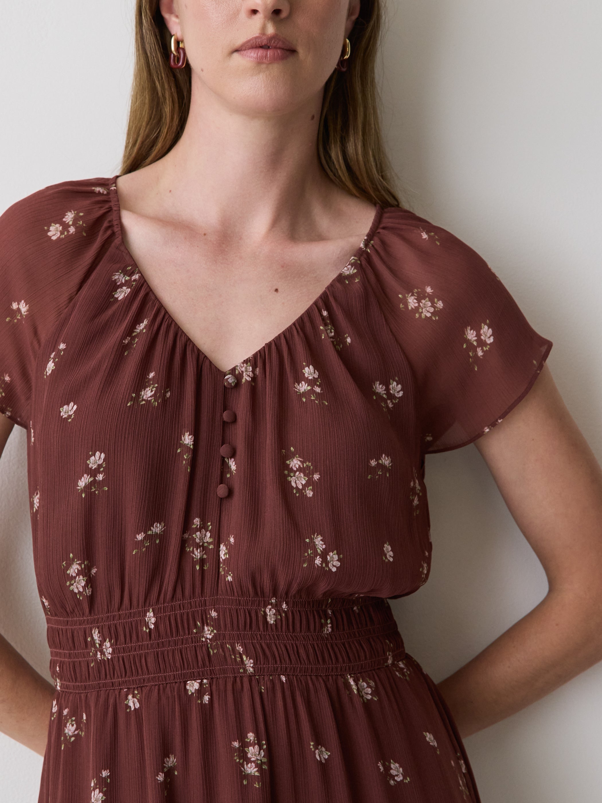 RW&CO Fit-and-Flare Midi Dress with Short Flutter Sleeves