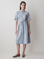 RW&CO Short-Sleeve Linen-Blend Midi Dress with Shirt Collar
