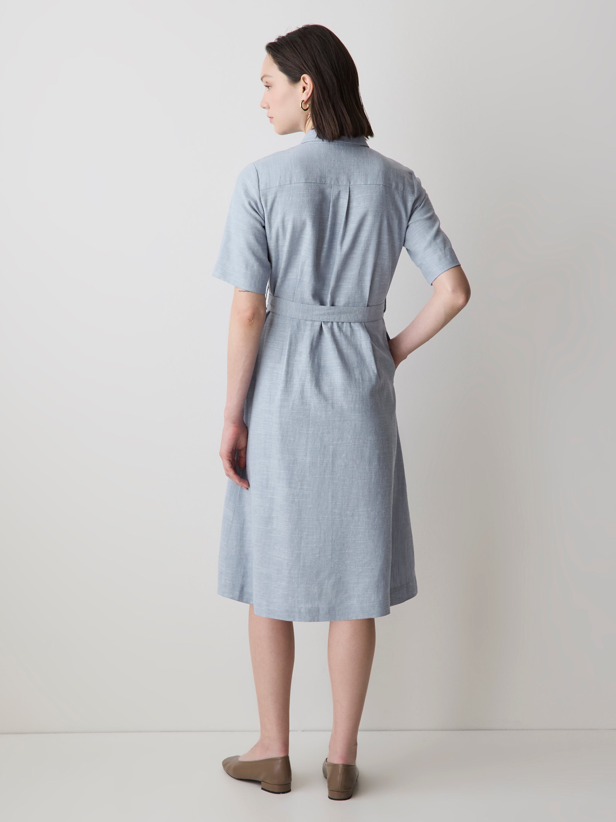 RW&CO Short-Sleeve Linen-Blend Midi Dress with Shirt Collar