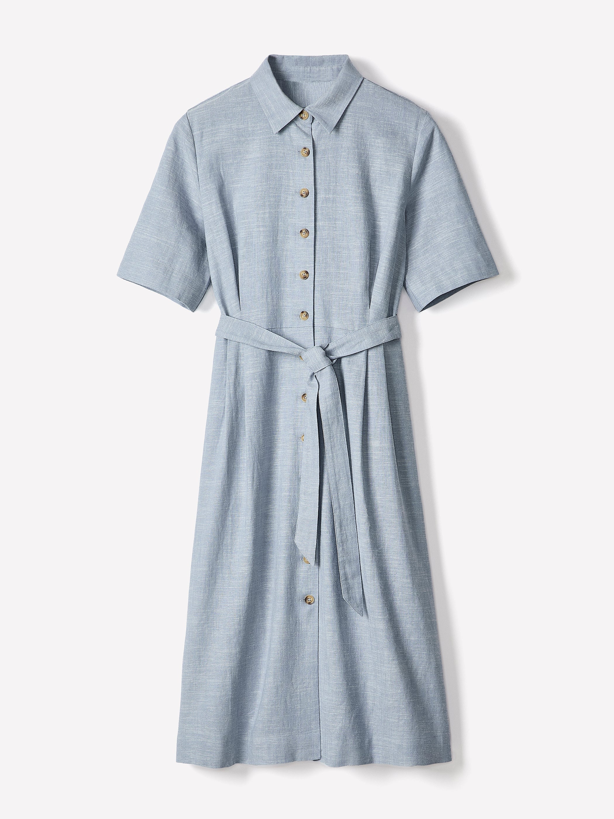 RW&CO Short-Sleeve Linen-Blend Midi Dress with Shirt Collar