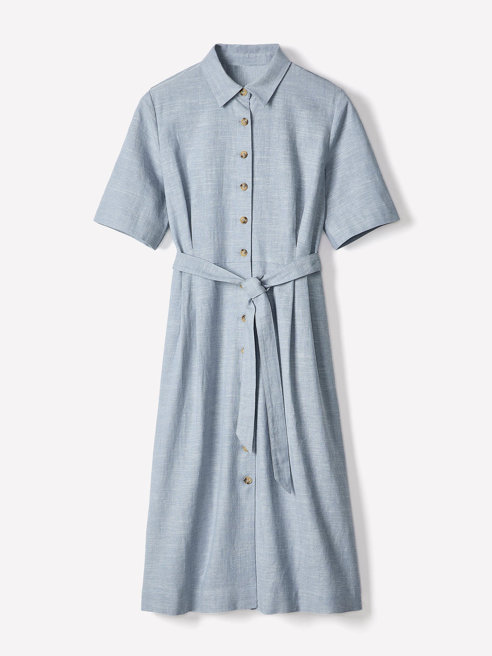 RW&CO Short-Sleeve Linen-Blend Midi Dress with Shirt Collar