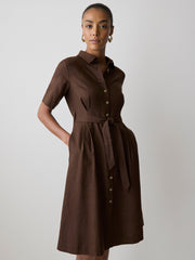 RW&CO Short-Sleeve Linen-Blend Midi Dress with Shirt Collar