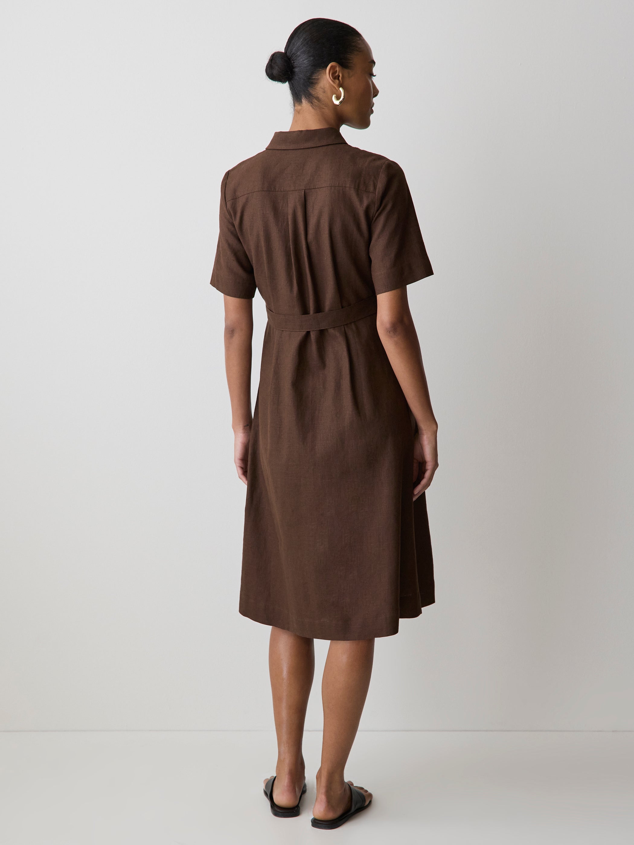 RW&CO Short-Sleeve Linen-Blend Midi Dress with Shirt Collar