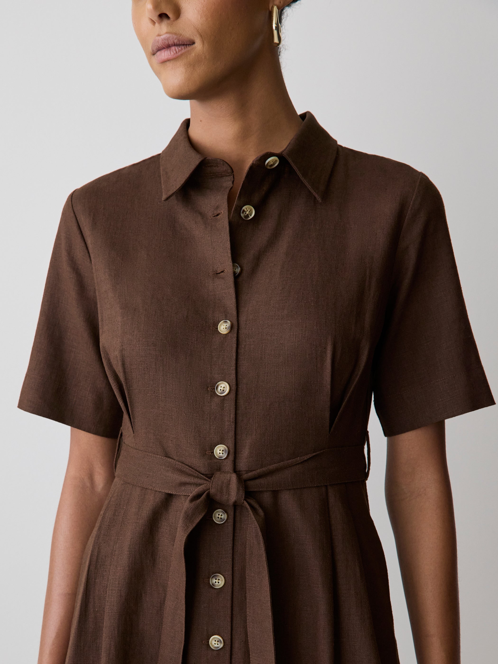 RW&CO Short-Sleeve Linen-Blend Midi Dress with Shirt Collar