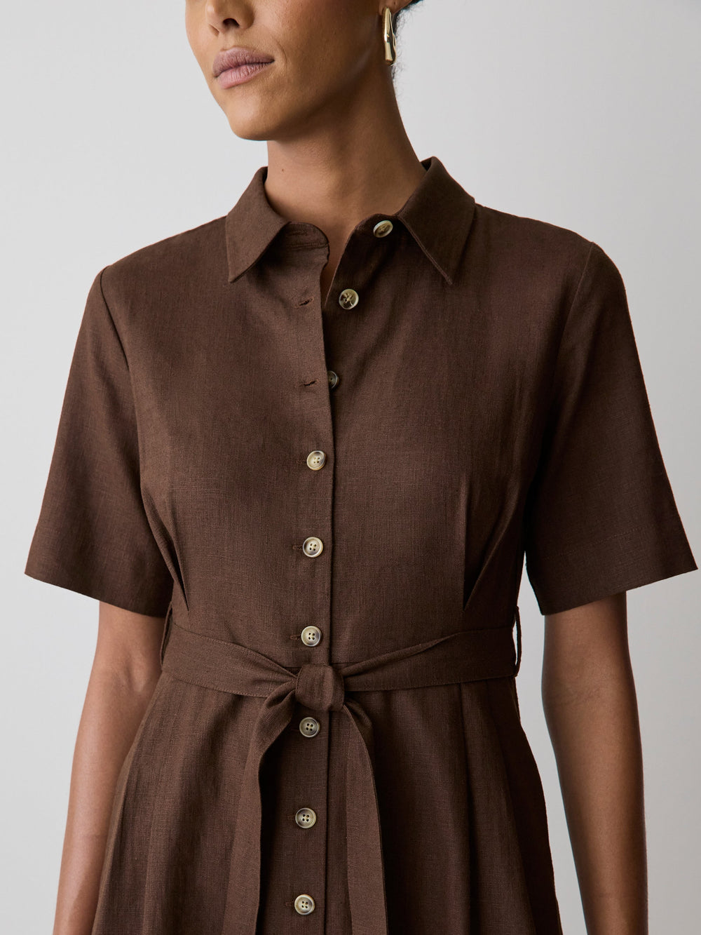 RW&CO Short-Sleeve Linen-Blend Midi Dress with Shirt Collar