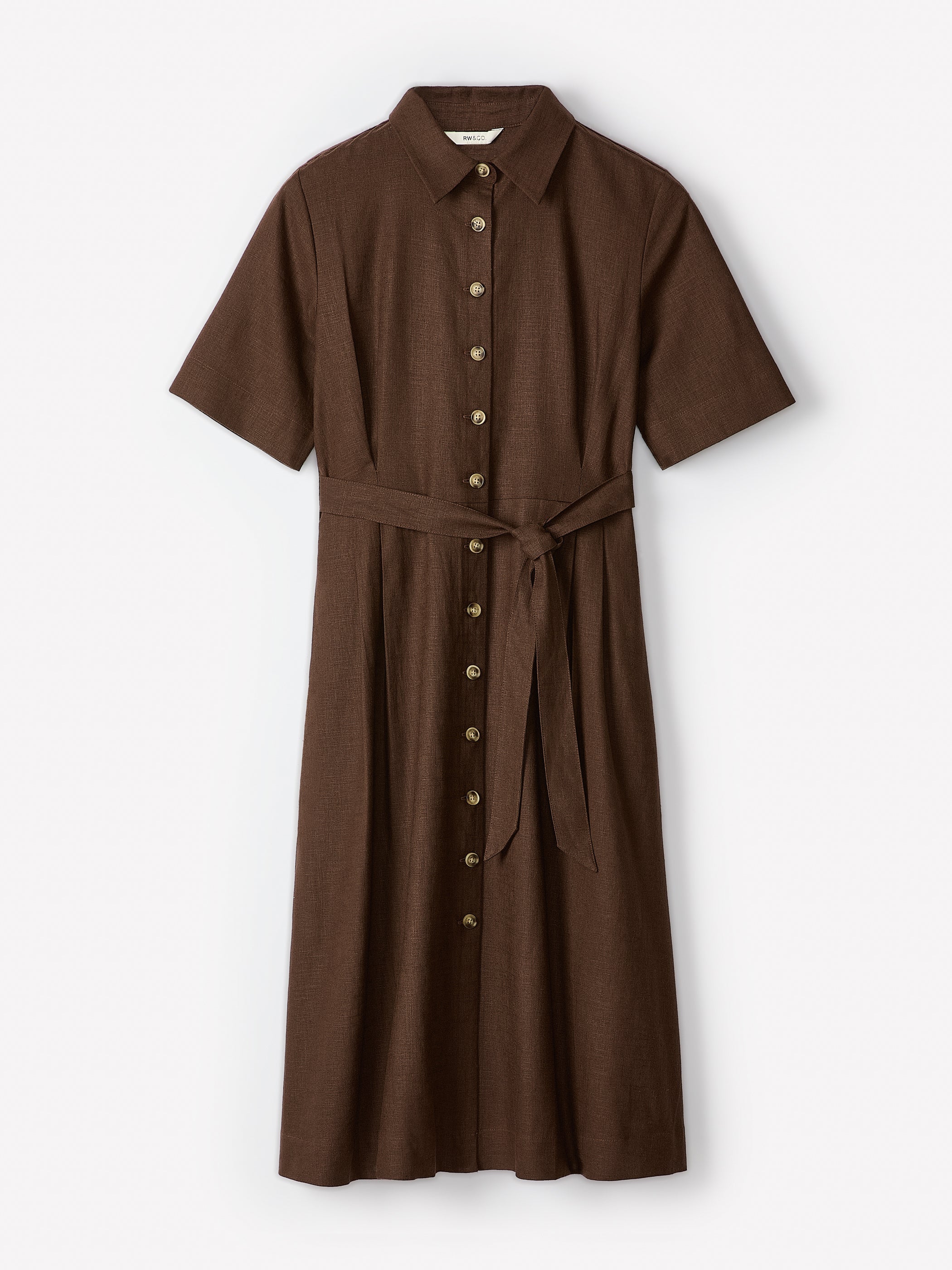 RW&CO Short-Sleeve Linen-Blend Midi Dress with Shirt Collar