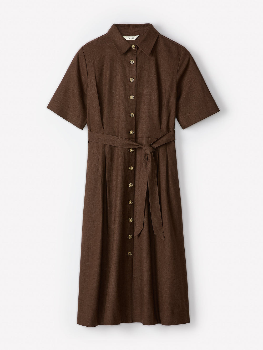 RW&CO Short-Sleeve Linen-Blend Midi Dress with Shirt Collar