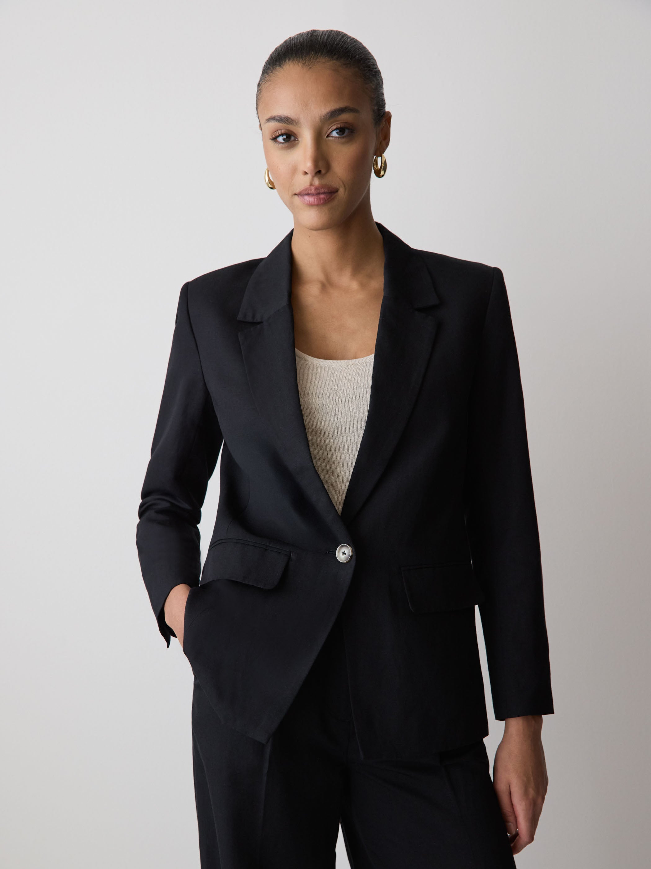 RW&CO Linen-Blend Relaxed-Fit One-Button Blazer