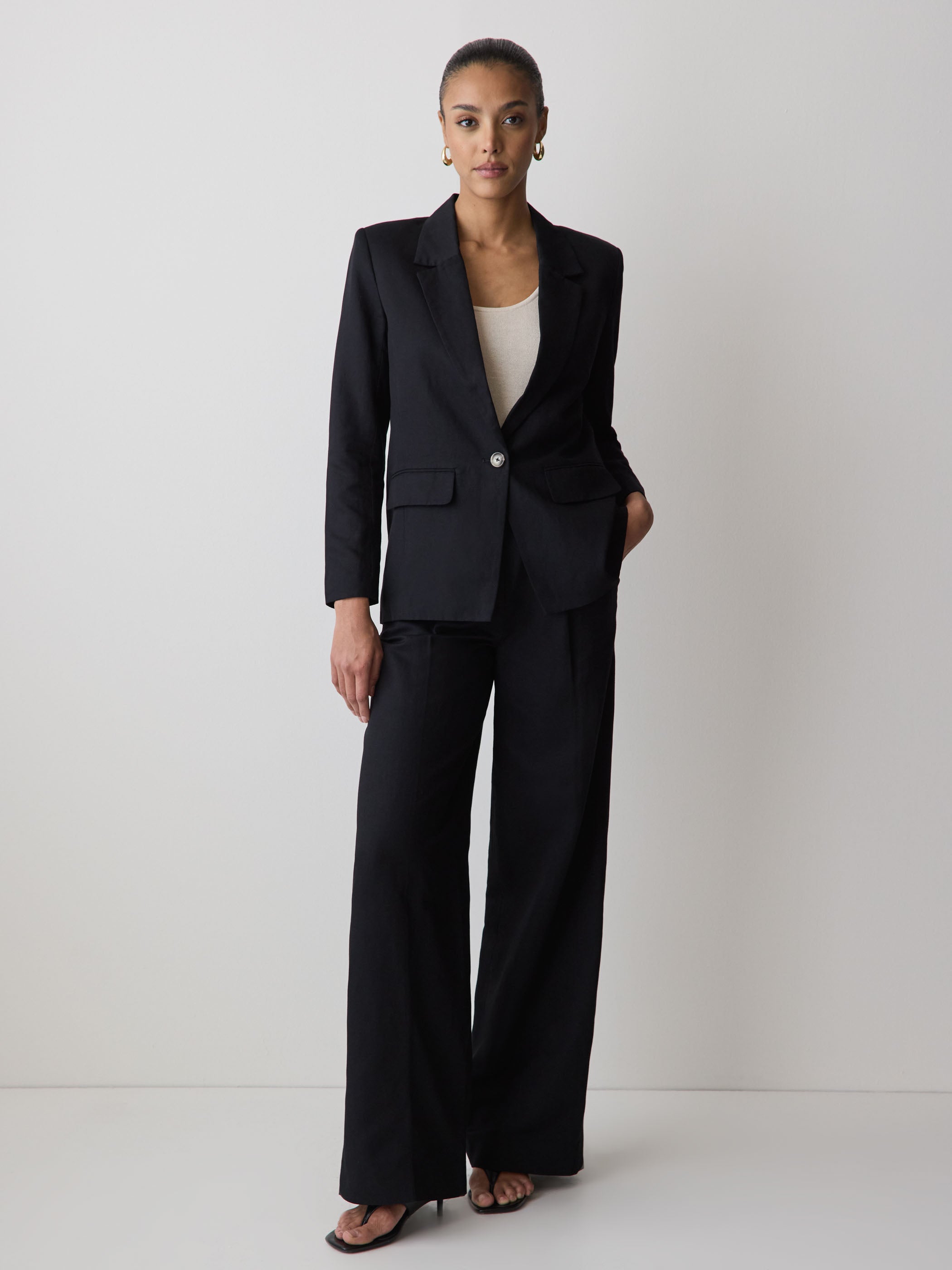 RW&CO Linen-Blend Relaxed-Fit One-Button Blazer