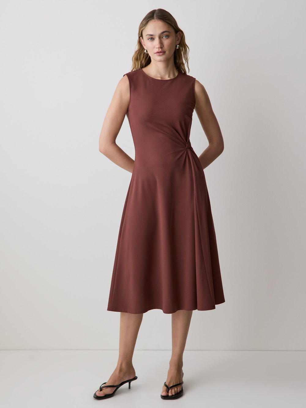 RW&CO Sleeveless Crew-Neck Midi Dress with Knot Detail