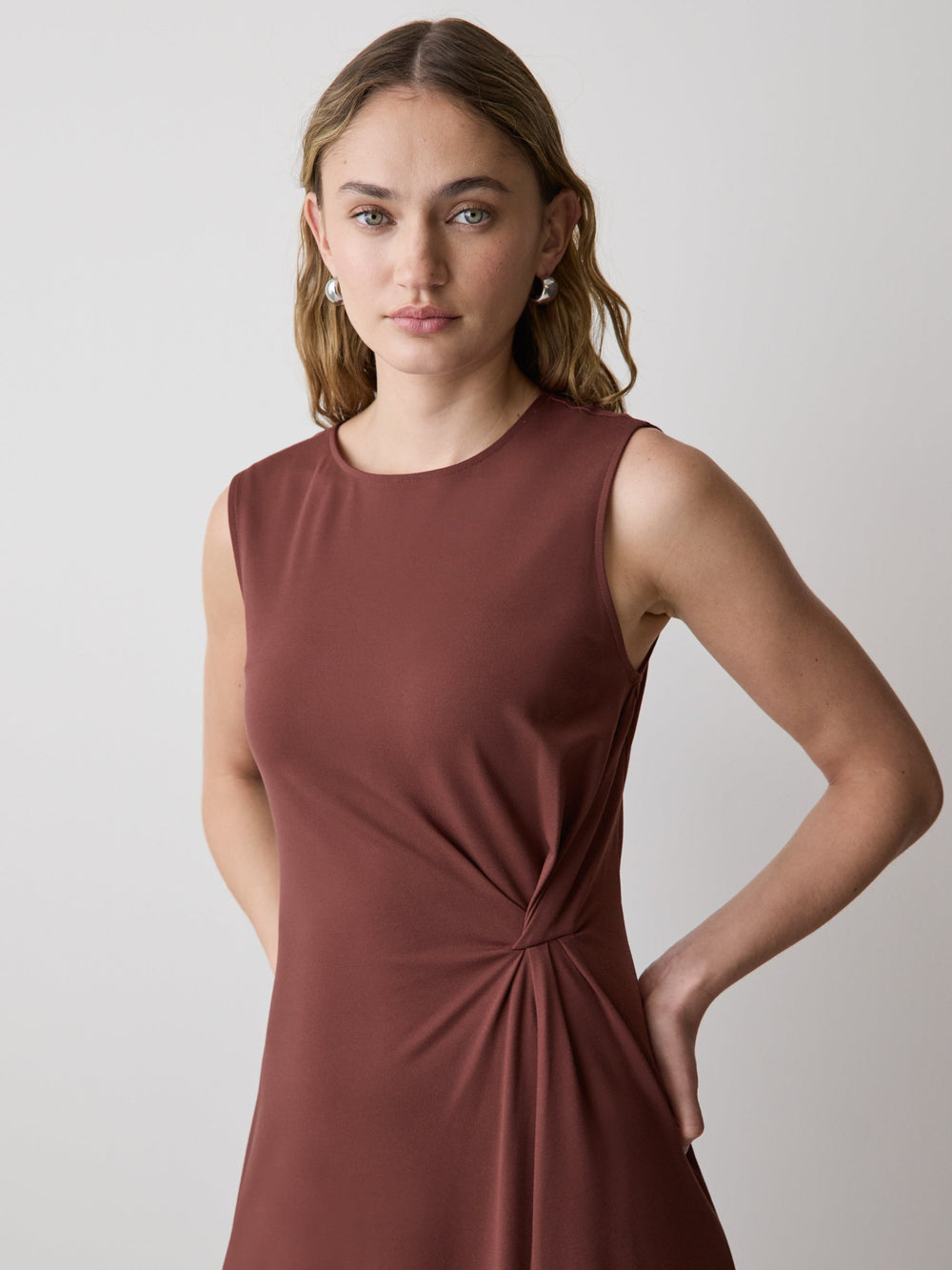RW&CO Sleeveless Crew-Neck Midi Dress with Knot Detail