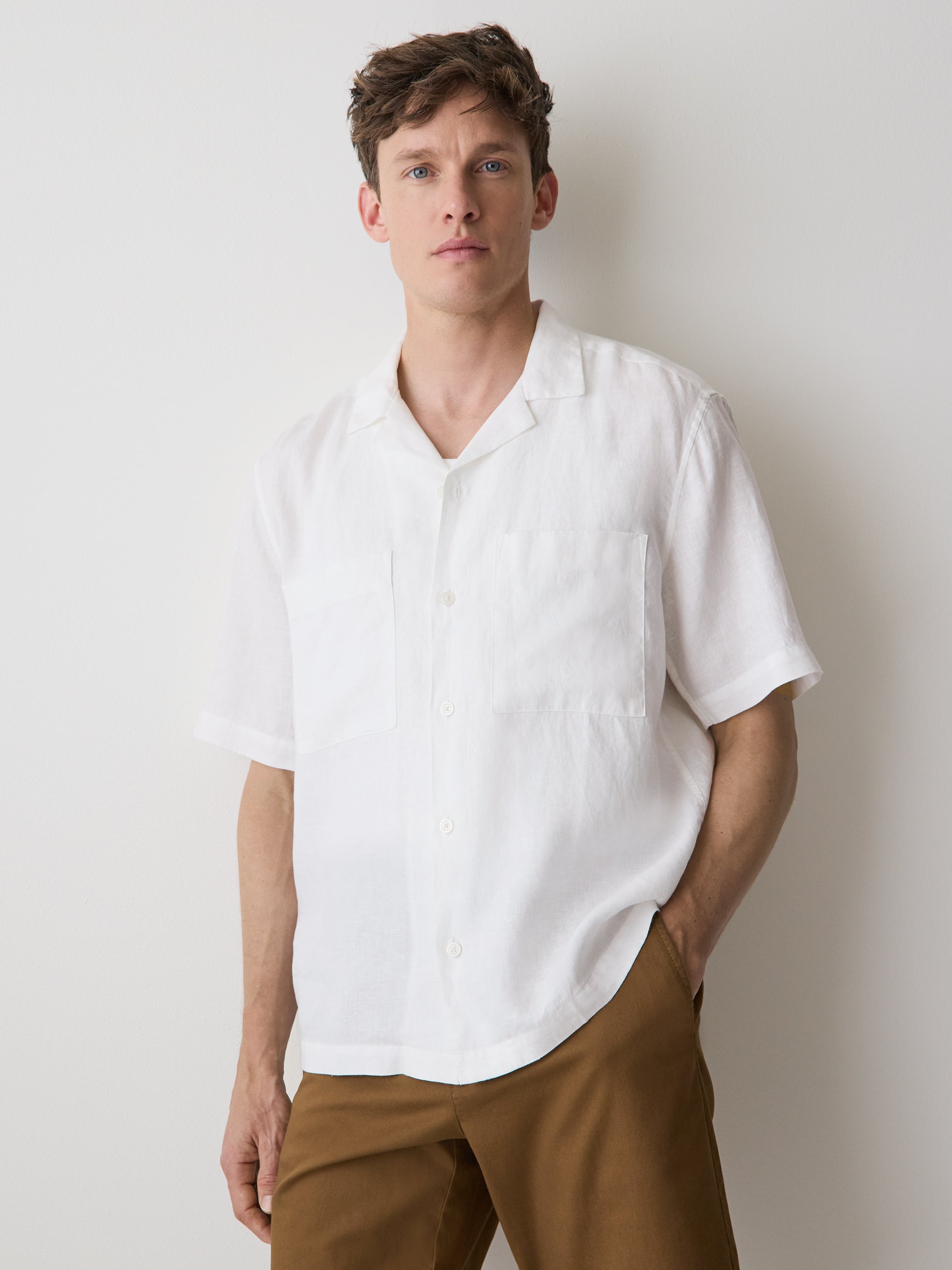 RW&CO Short-Sleeve Linen Shirt with Camp Collar