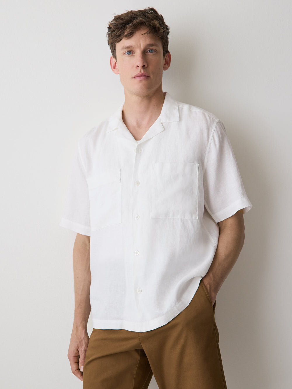 RW&CO Short-Sleeve Linen Shirt with Camp Collar
