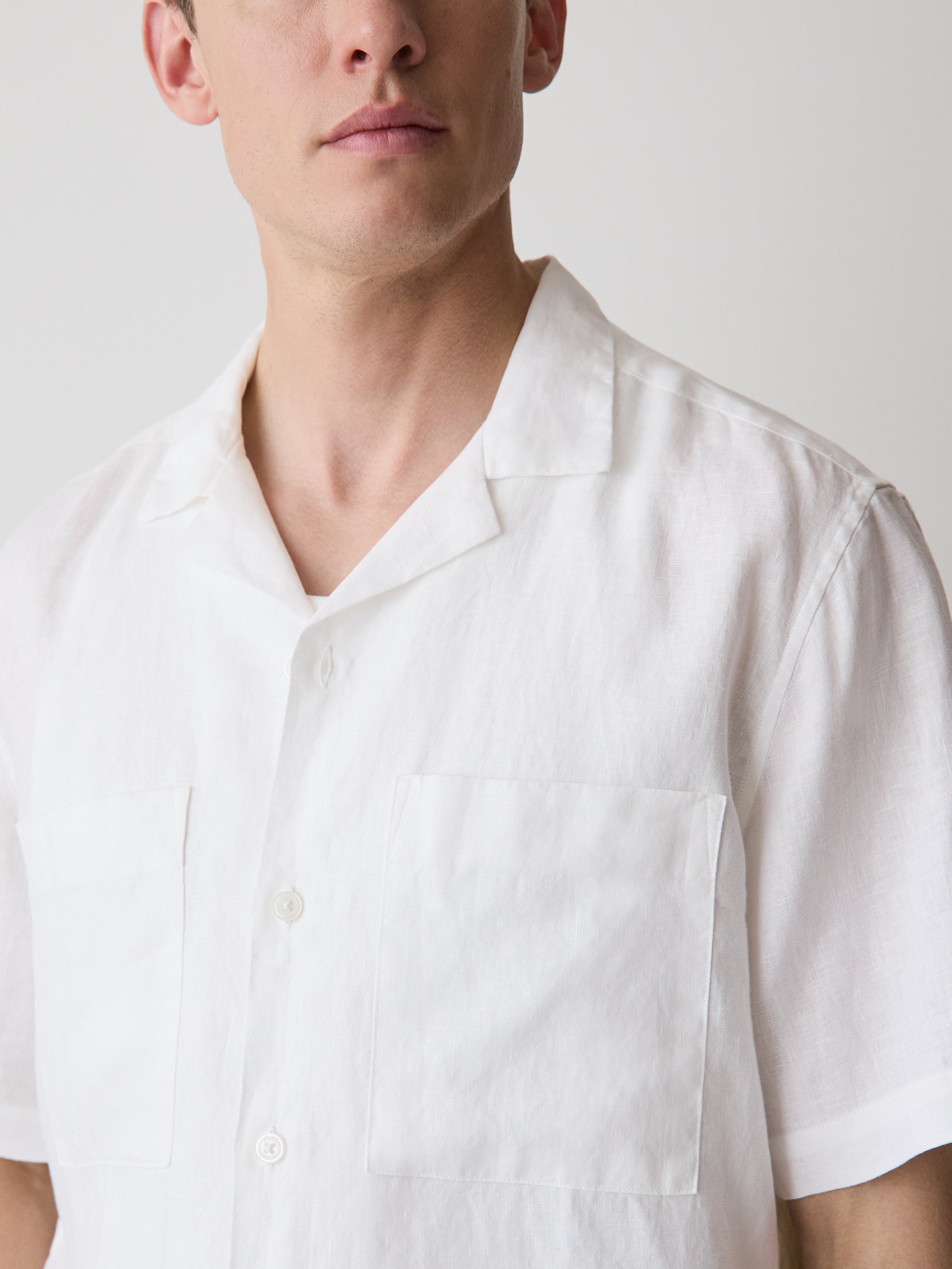 RW&CO Short-Sleeve Linen Shirt with Camp Collar