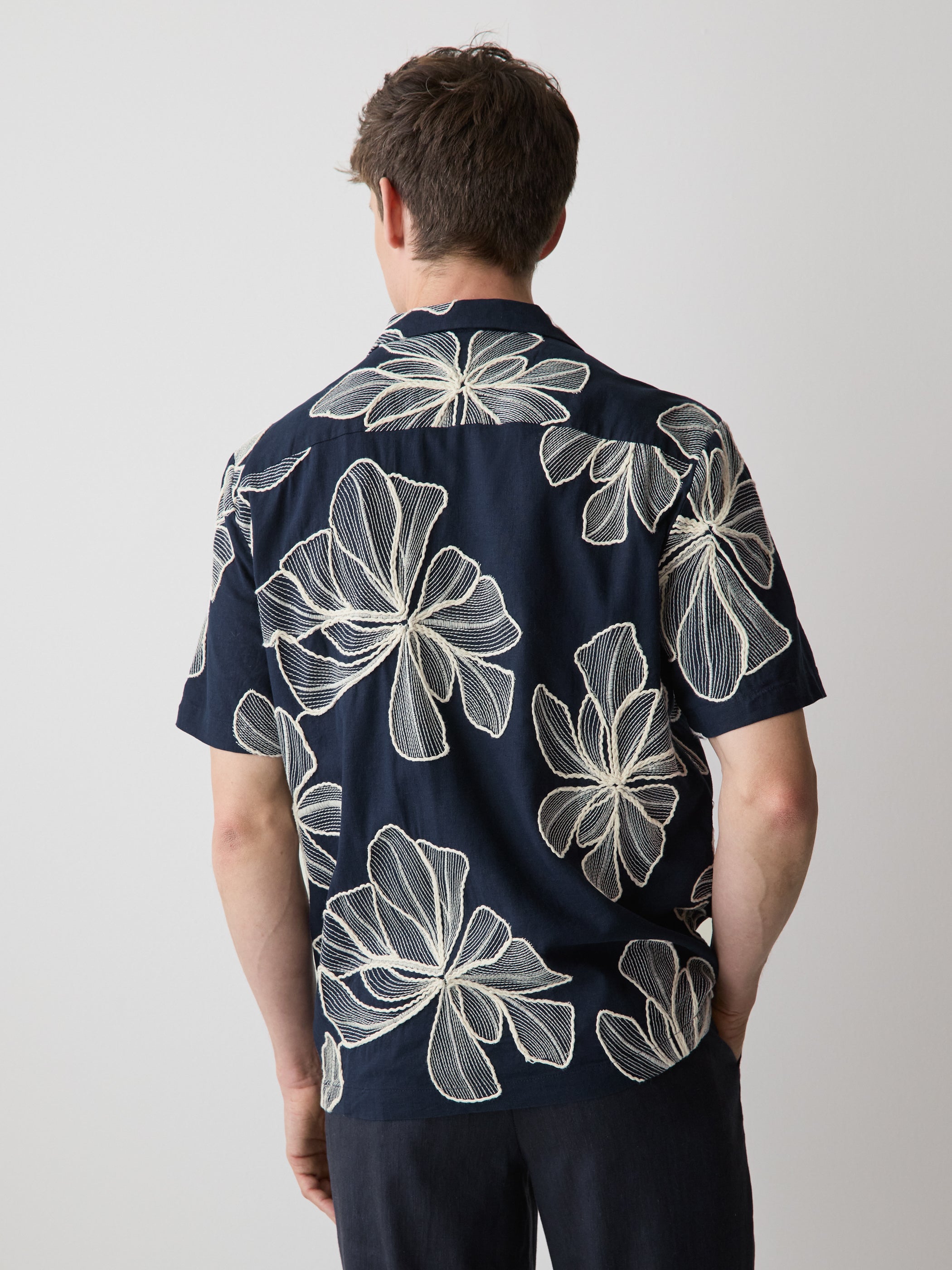 RW&CO Short-Sleeve Camp-Collar Shirt with Embroidered Details