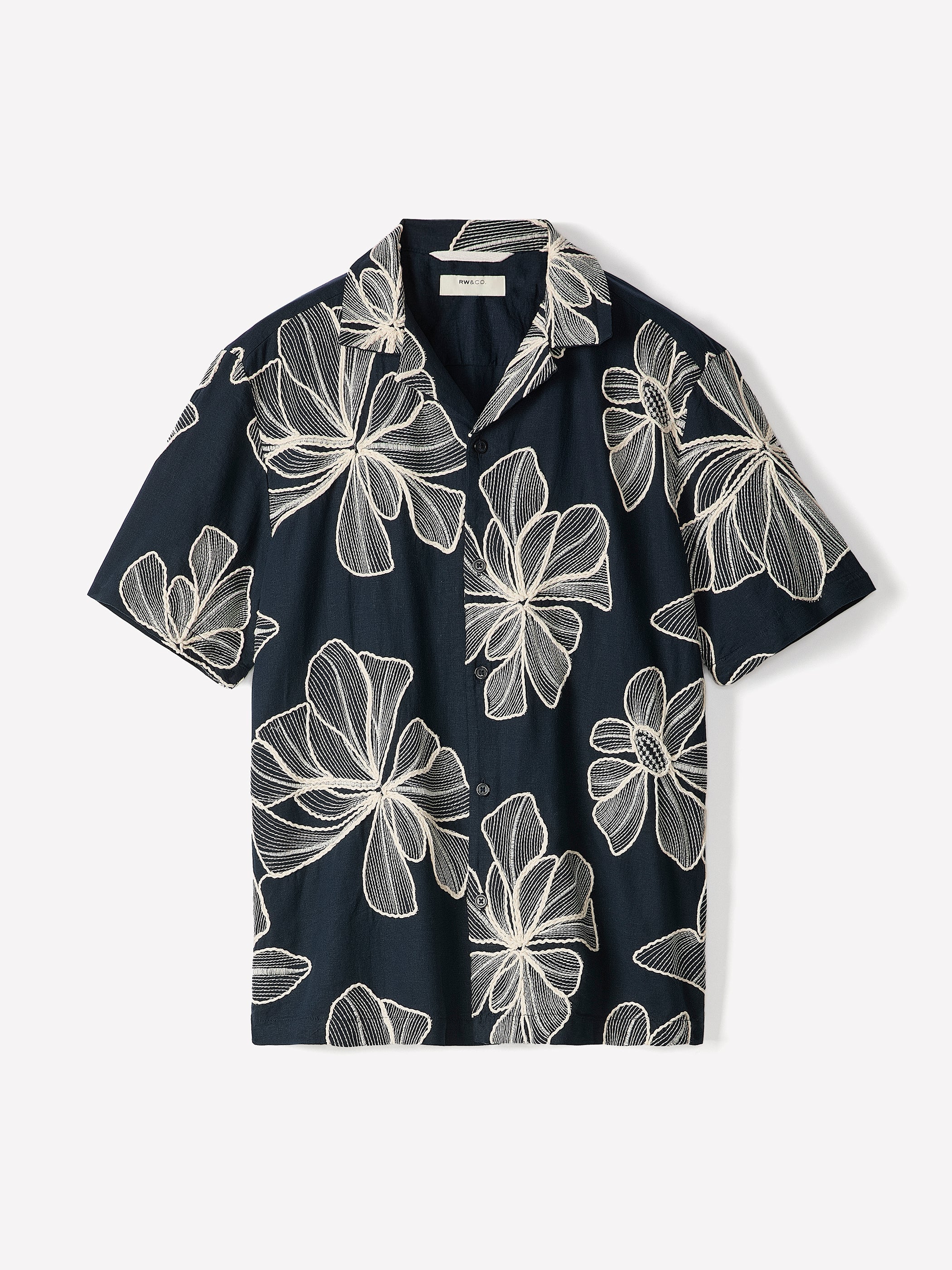 RW&CO Short-Sleeve Camp-Collar Shirt with Embroidered Details