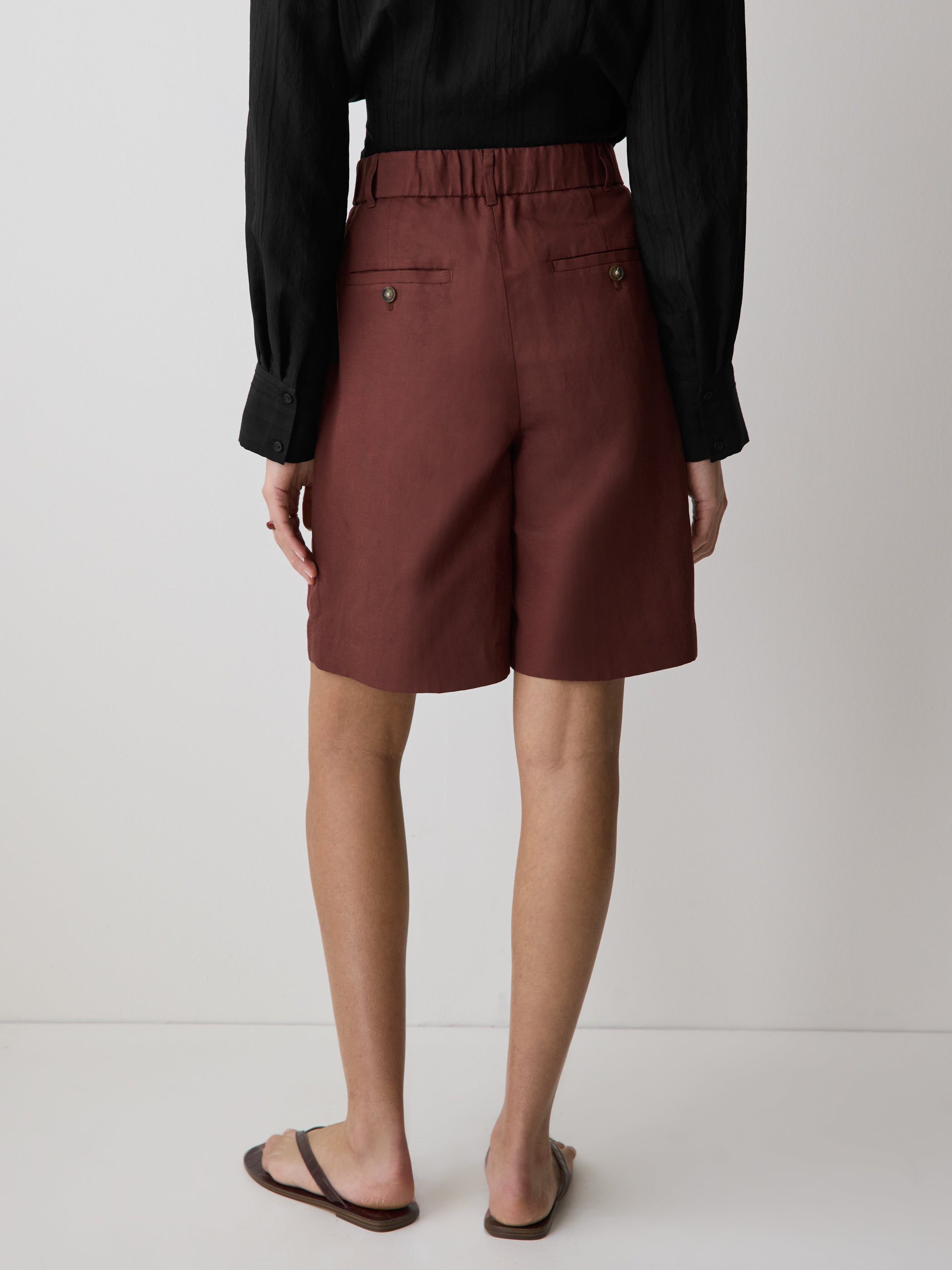 RW&CO Linen-Blend High-Rise Bermuda Shorts