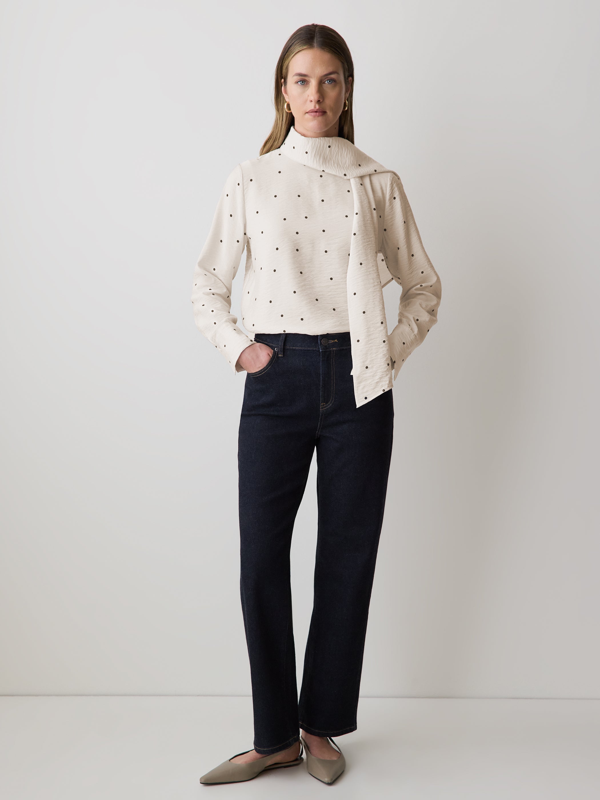 RW&CO Long-Sleeve Popover Blouse with Scarf Neckline