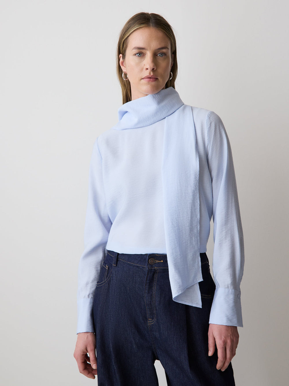 RW&CO Long-Sleeve Popover Blouse with Scarf Neckline