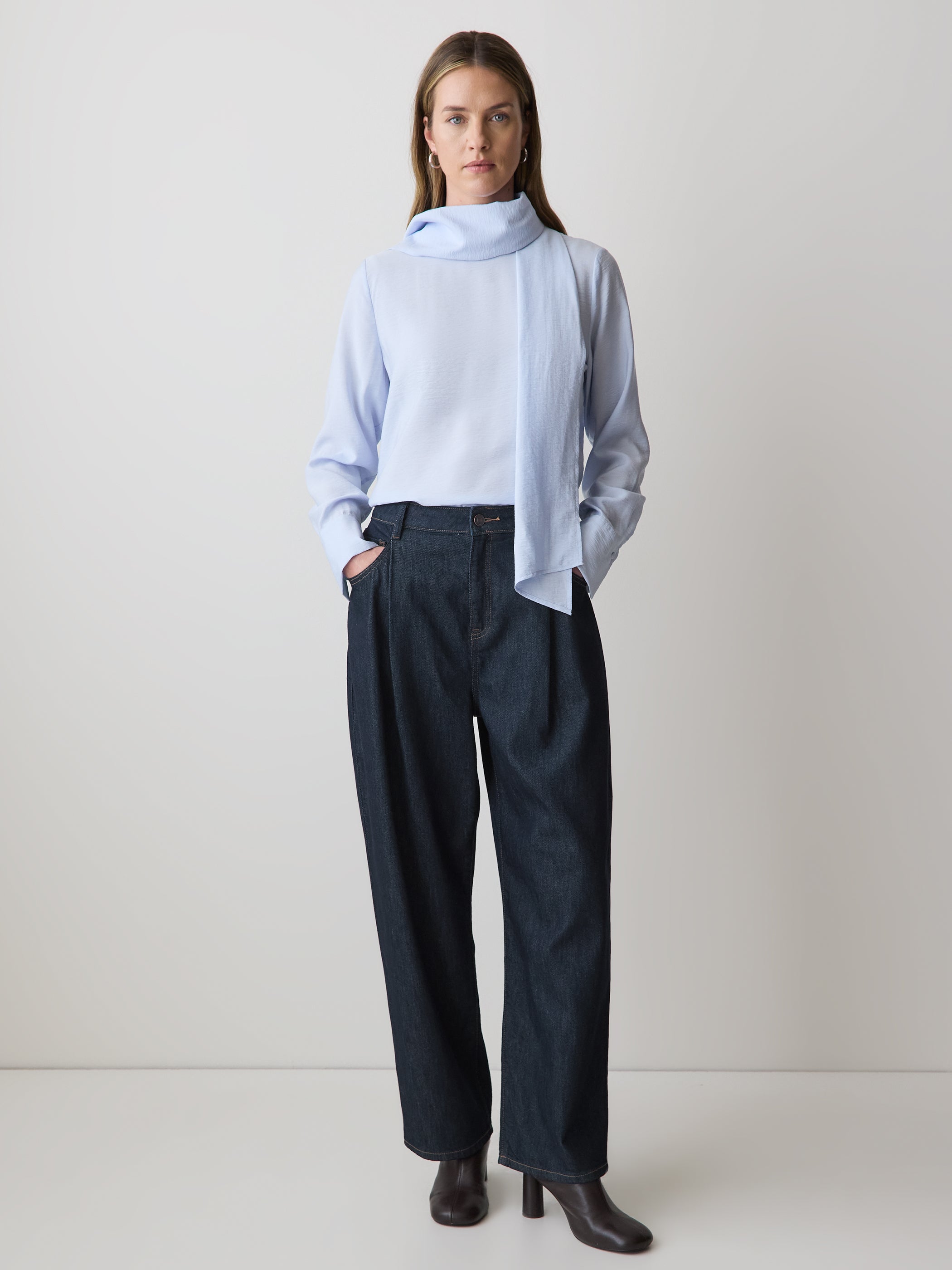 RW&CO Long-Sleeve Popover Blouse with Scarf Neckline