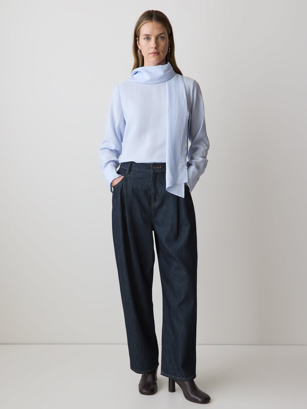 RW&CO Long-Sleeve Popover Blouse with Scarf Neckline
