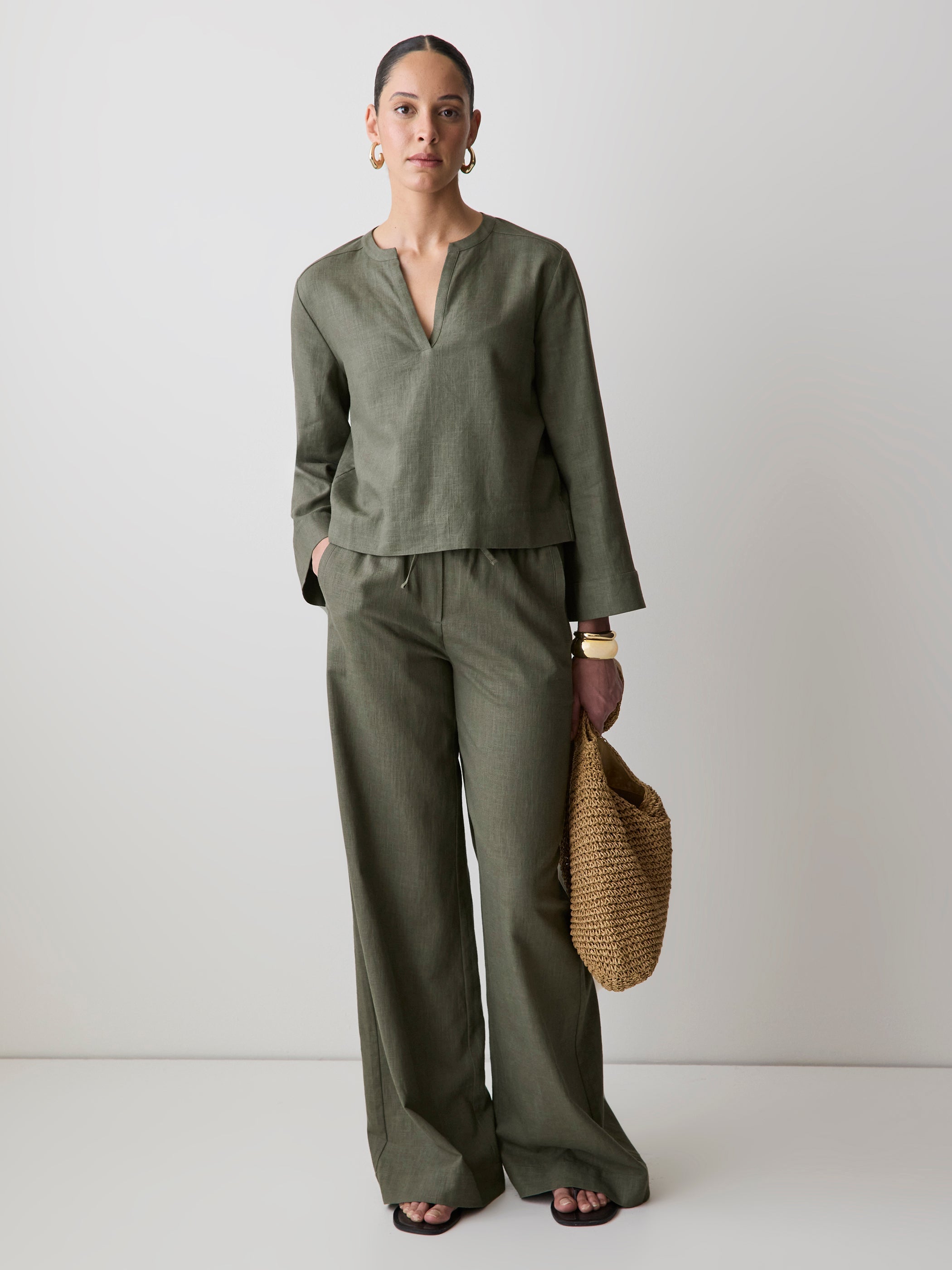 RW&CO Linen Mid-Rise Wide-Leg Pant